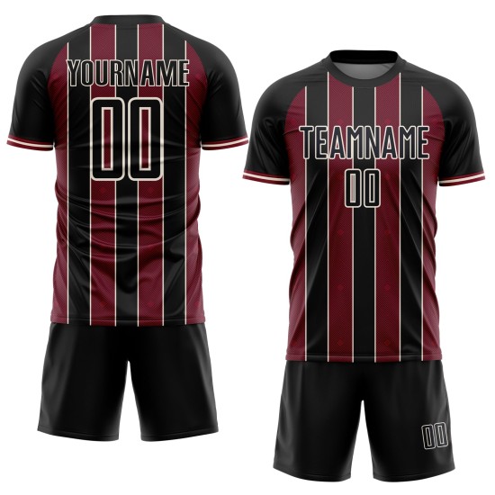 Pinstripe Uniform Crimson-Cream Line Black Sports Jersey Soccer Sublimation Custom