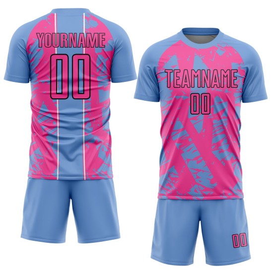 Irregular Soccer Custom Light Shapes Sublimation Blue Uniform Jersey Pink-White
