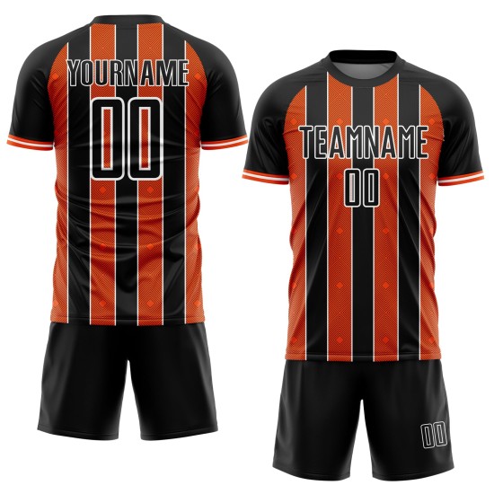 Uniform Soccer Pinstripe Jersey Orange-White Custom Line Black Sports Sublimation