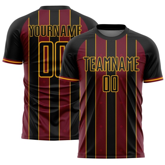 Custom Uniform Crimson-Gold Sublimation Jersey Sports Line Pinstripe Soccer Black