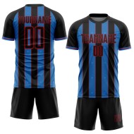 Black Pinstripe Powder Soccer Sports Sublimation Uniform Blue-Red Line Jersey Custom