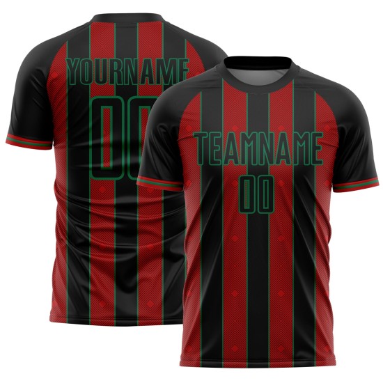 Black Sports Sublimation Soccer Red-Kelly Jersey Green Line Uniform Custom Pinstripe