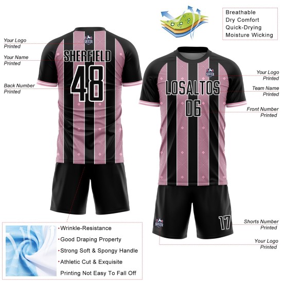 Line Sublimation Black Jersey Light Uniform Custom Pinstripe Pink-White Soccer Sports