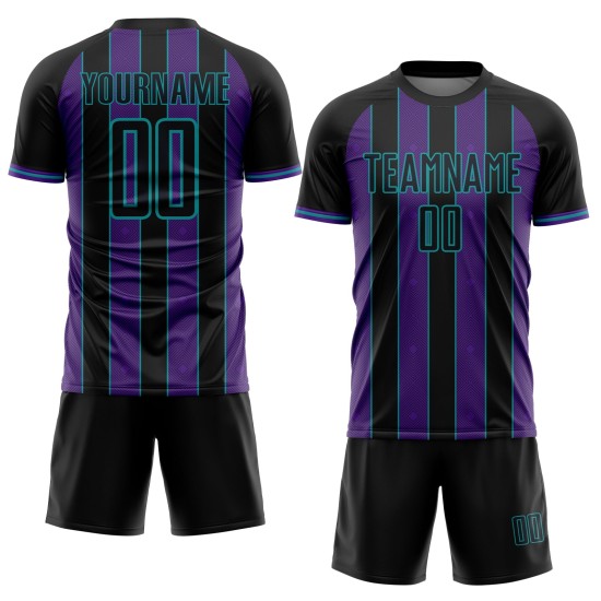 Sports Uniform Jersey Black Custom Soccer Pinstripe Line Sublimation Purple-Teal