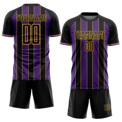 Sublimation Soccer Custom Purple-Gold Sports Line Black Uniform Jersey Pinstripe