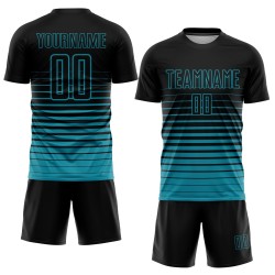 Soccer Jersey Pinstripe Sublimation Black Fashion Custom Teal Fade Uniform