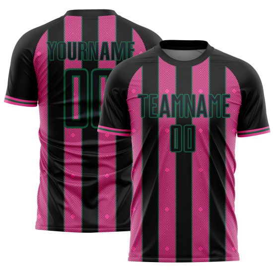 Sublimation Uniform Sports Soccer Green Line Jersey Pinstripe Custom Pink-Kelly Black