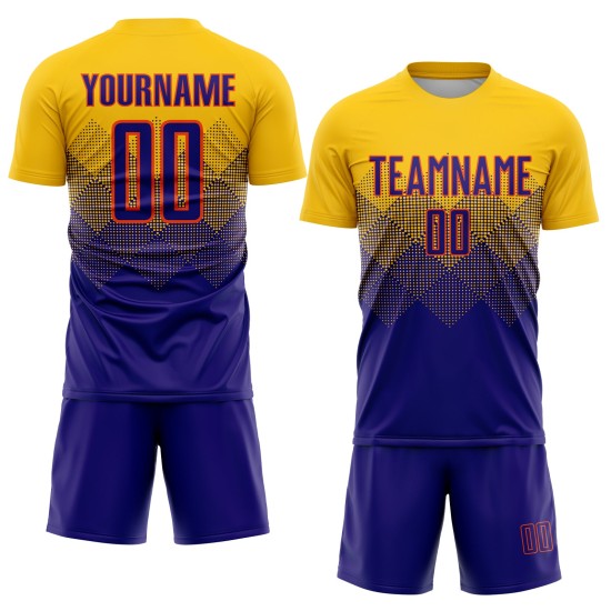 Purple-Orange Custom Sublimation Dark Gold Soccer Uniform Jersey