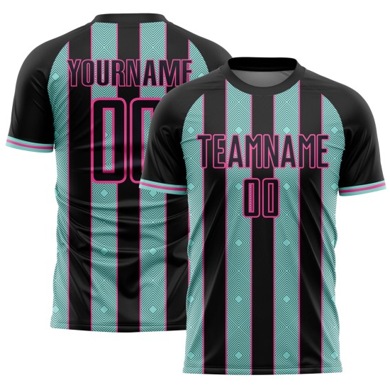 Ice Pinstripe Soccer Jersey Black Sports Sublimation Uniform Line Blue-Pink Custom