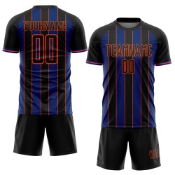 Royal-Orange Jersey Black Uniform Sports Sublimation Pinstripe Custom Soccer Line
