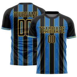 Powder Soccer Sports Line Sublimation Blue-Yellow Custom Pinstripe Uniform Black Jersey