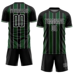 Uniform Green-White Line Black Jersey Soccer Sports Custom Sublimation Pinstripe