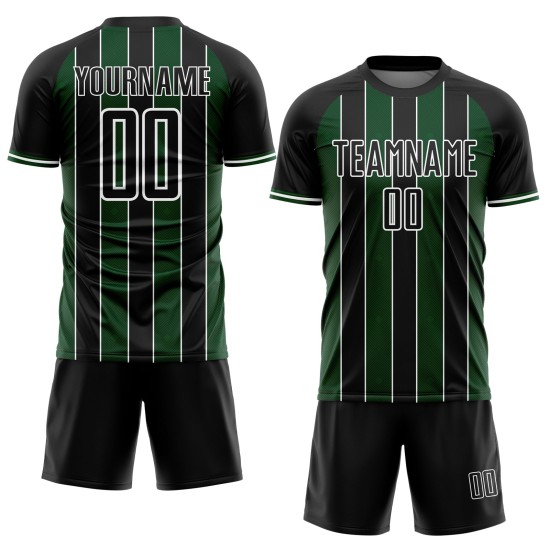 Uniform Green-White Line Black Jersey Soccer Sports Custom Sublimation Pinstripe