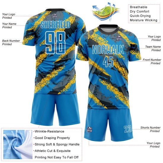 Jersey Blue Powder Soccer Yellow-White Sublimation Custom Uniform