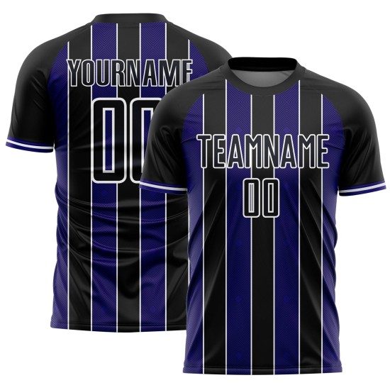 Pinstripe Purple-White Soccer Sports Uniform Black Line Jersey Dark Custom Sublimation Pinstripe Purple-White Soccer Sports Uniform Black Line Jersey Dark Custom Sublimation
