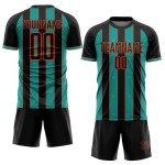 Black Soccer Aqua-Orange Sublimation Uniform Custom Line Sports Jersey Pinstripe
