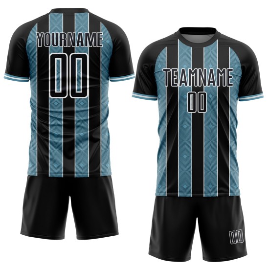 Pinstripe Line Soccer Custom Sports Uniform Sublimation Black Shadow Jersey Blue-White