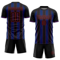 Black Soccer Line Uniform Custom Sublimation Jersey Pinstripe Sports Royal-Red
