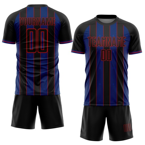 Black Soccer Line Uniform Custom Sublimation Jersey Pinstripe Sports Royal-Red