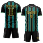 Teal-Yellow Uniform Soccer Line Custom Sports Jersey Sublimation Pinstripe Black