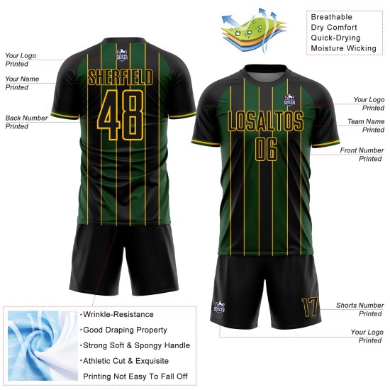 Jersey Sports Line Pinstripe Soccer Black Custom Sublimation Uniform Green-Gold
