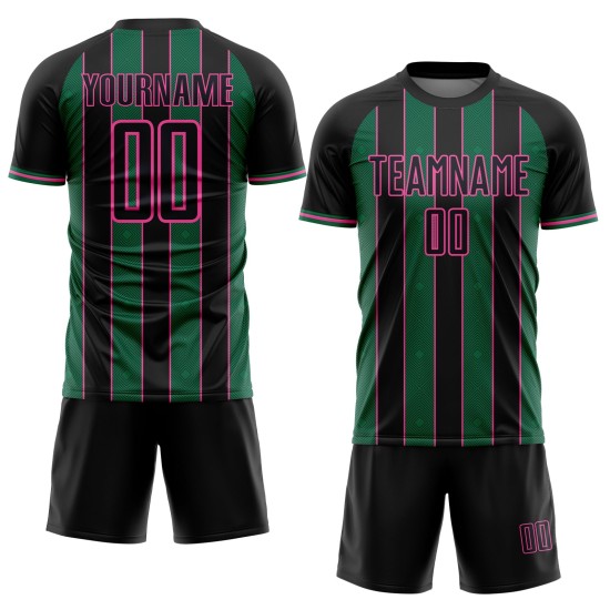 Soccer Pinstripe Kelly Uniform Sublimation Line Green-Pink Black Jersey Custom Sports