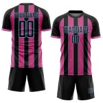 Soccer Custom Blue Sublimation Pink-Light Uniform Black Pinstripe Line Sports Jersey