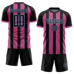 Soccer Custom Blue Sublimation Pink-Light Uniform Black Pinstripe Line Sports Jersey