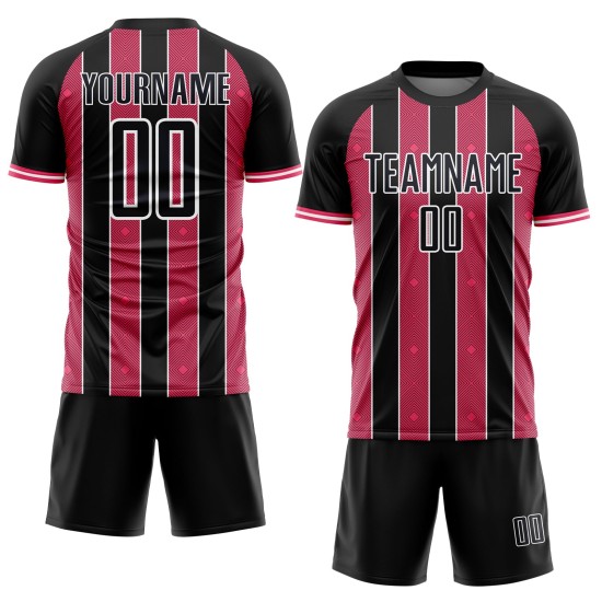 Jersey Neon Sublimation Custom Sports Pinstripe Line Soccer Uniform Black Pink-White