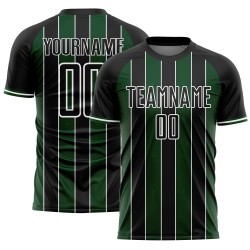 Uniform Green-White Line Black Jersey Soccer Sports Custom Sublimation Pinstripe