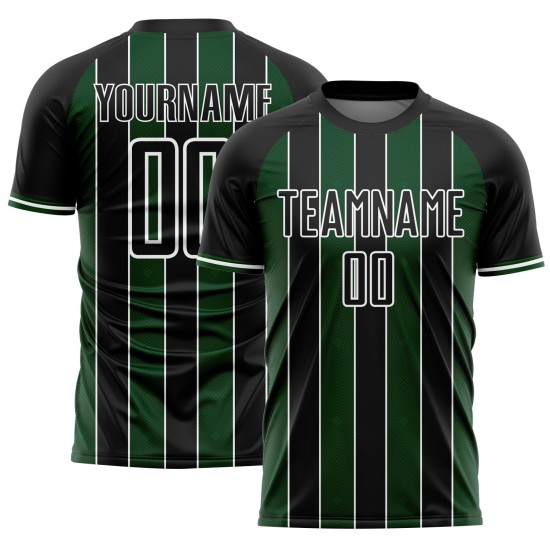 Uniform Green-White Line Black Jersey Soccer Sports Custom Sublimation Pinstripe