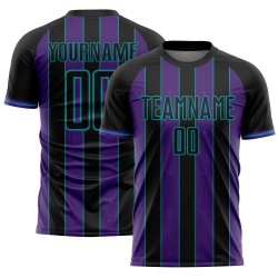 Sports Uniform Jersey Black Custom Soccer Pinstripe Line Sublimation Purple-Teal