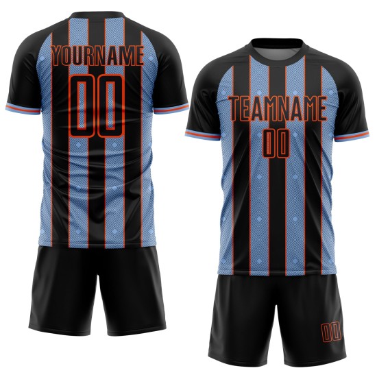 Sports Custom Sublimation Jersey Line Light Black Blue-Orange Uniform Soccer Pinstripe