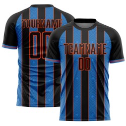 Custom Soccer Pinstripe Sublimation Powder Sports Line Jersey Black Blue-Orange Uniform