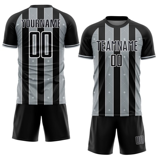 Soccer Jersey Black Pinstripe Silver-White Uniform Sports Sublimation Custom Line