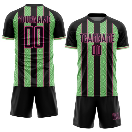 Uniform Soccer Sports Pea Sublimation Jersey Pinstripe Line Black Green-Pink Custom