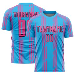 Sky Soccer Jersey Blue Pinstripe Pink-Black Uniform Sublimation Custom