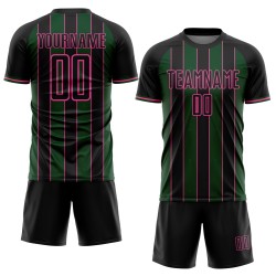 Soccer Line Black Custom Green-Pink Sports Sublimation Uniform Pinstripe Jersey
