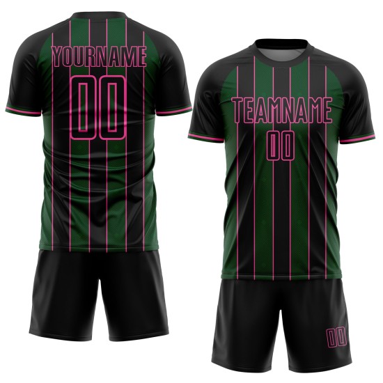 Soccer Line Black Custom Green-Pink Sports Sublimation Uniform Pinstripe Jersey