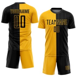 Black Pinstripe Custom Split Gold Soccer Fashion Sublimation Jersey Uniform