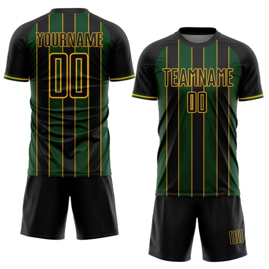 Jersey Sports Line Pinstripe Soccer Black Custom Sublimation Uniform Green-Gold