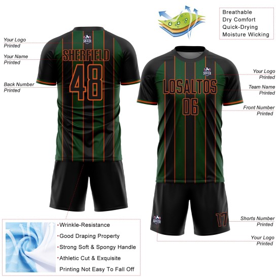 Pinstripe Sports Green-Orange Custom Sublimation Soccer Uniform Line Jersey Black