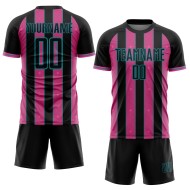 Custom Pink-Teal Uniform Sports Pinstripe Soccer Sublimation Line Black Jersey