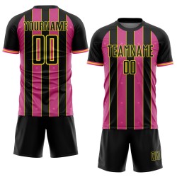Yellow Sports Soccer Sublimation Custom Line Black Jersey Pink-Light Pinstripe Uniform