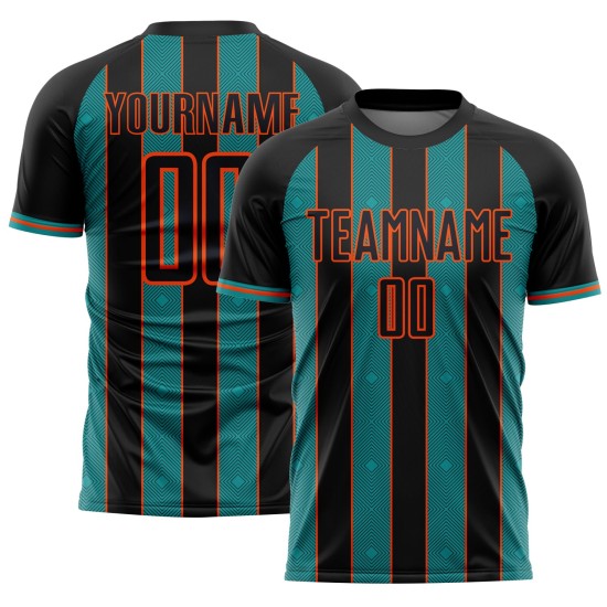 Teal-Orange Soccer Jersey Custom Black Pinstripe Sublimation Uniform Sports Line