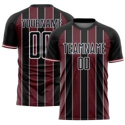 Sublimation Custom Jersey Pinstripe Line Black Soccer Burgundy-White Sports Uniform