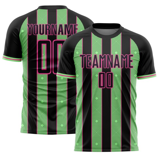 Uniform Soccer Sports Pea Sublimation Jersey Pinstripe Line Black Green-Pink Custom