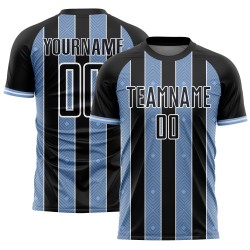 Uniform Custom Soccer Jersey Line Black Pinstripe Sports Light Sublimation Blue-White