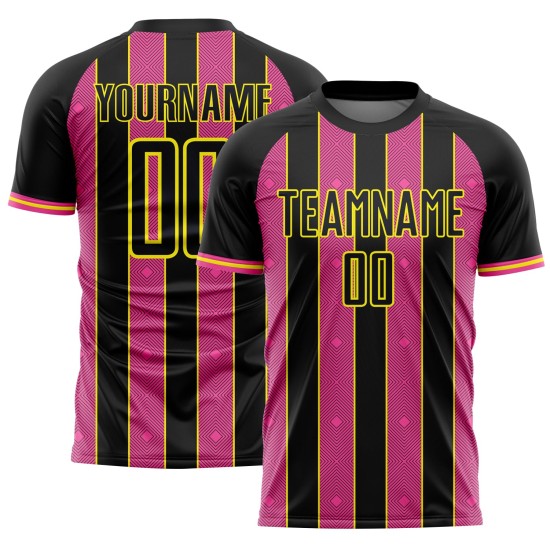 Yellow Sports Soccer Sublimation Custom Line Black Jersey Pink-Light Pinstripe Uniform