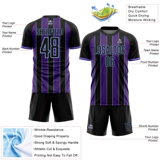 Sublimation Sports Jersey Soccer Uniform Pinstripe Blue Line Purple-Light Custom Black